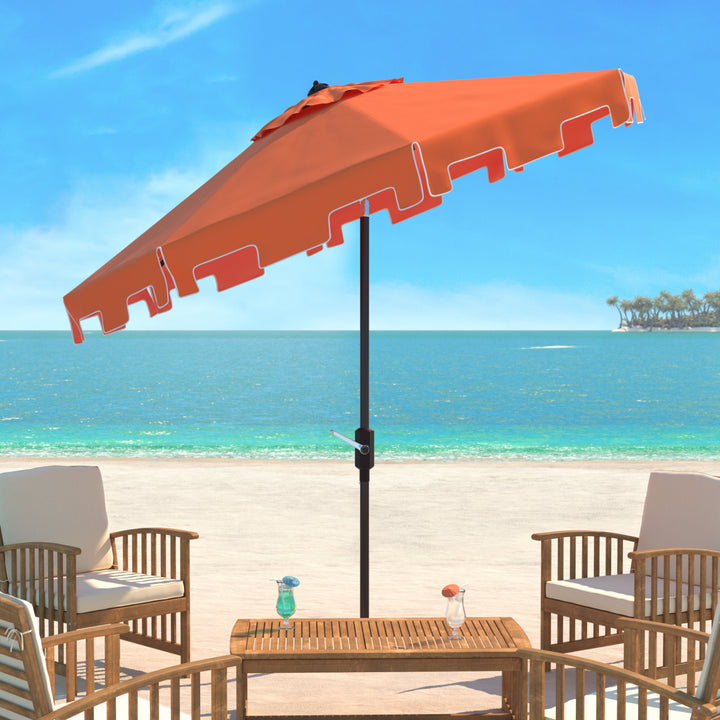 SAFAVIEH Outdoor Collection Zimmerman 9-Foot Tilt Umbrella and Flap Orange/White Image 1