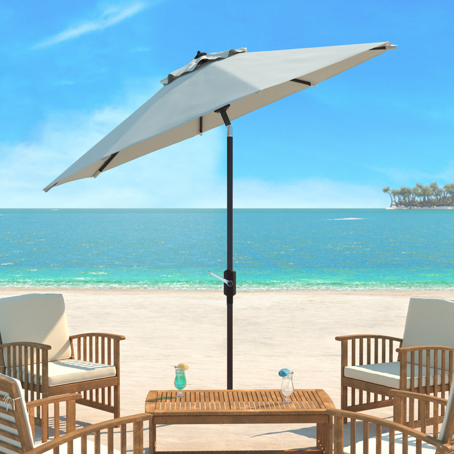 SAFAVIEH Outdoor Collection Ortega 9-Foot Tilt Crank Umbrella Natural Image 1