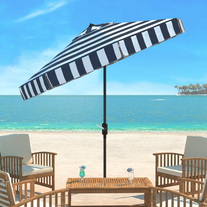 SAFAVIEH Outdoor Collection Elsa Fashion Line 9-Foot Tilt Umbrella Navy / White Image 1