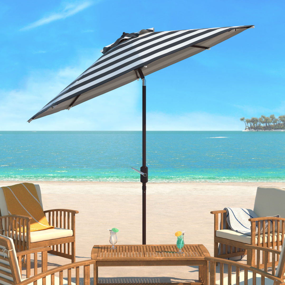 SAFAVIEH Outdoor Collection Iris Fashion Line 9-Foot Tilt Umbrella Black / White Image 1