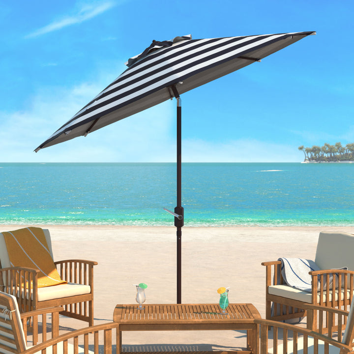 SAFAVIEH Outdoor Collection Iris Fashion Line 9-Foot Tilt Umbrella Navy / White Image 1