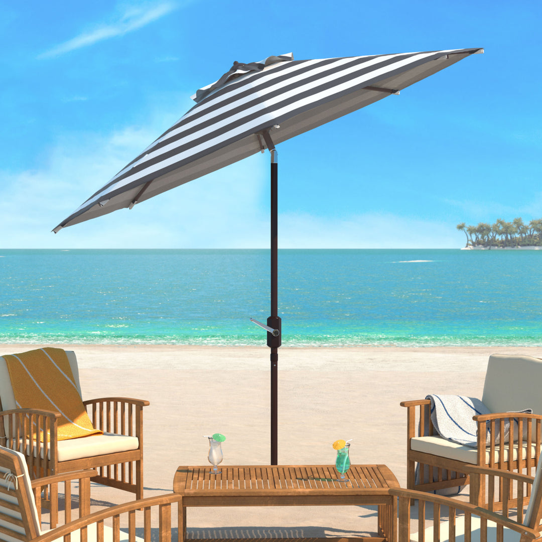 SAFAVIEH Outdoor Collection Iris Fashion Line 9-Foot Tilt Umbrella Grey / White Image 1