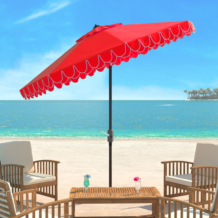 SAFAVIEH Outdoor Collection Elegant Valance 9-Foot Tilt Umbrella Red / White Image 1