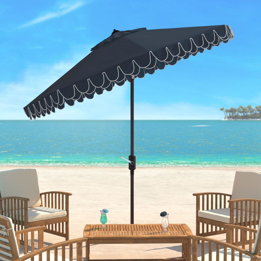 SAFAVIEH Outdoor Collection Elegant Valance 9-Foot Tilt Umbrella Navy / White Image 1