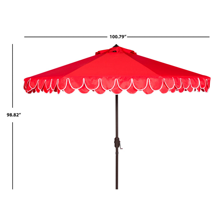 SAFAVIEH Outdoor Collection Elegant Valance 9-Foot Tilt Umbrella Red / White Image 3