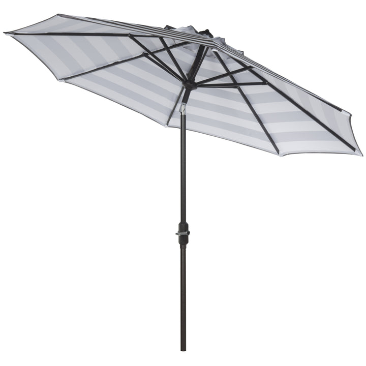 SAFAVIEH Outdoor Collection Iris Fashion Line 9-Foot Tilt Umbrella Grey / White Image 5