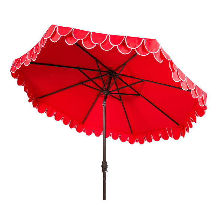 SAFAVIEH Outdoor Collection Elegant Valance 9-Foot Tilt Umbrella Red / White Image 5