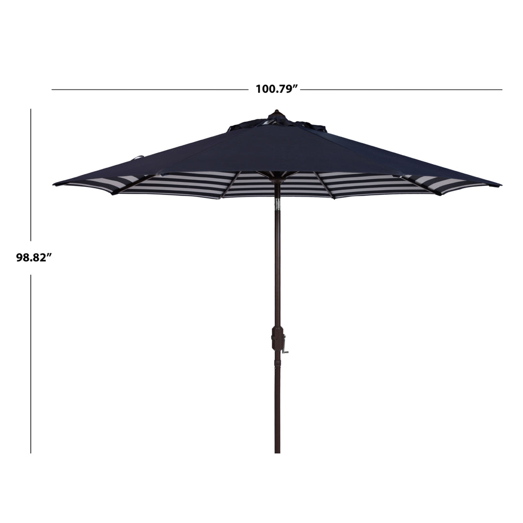 SAFAVIEH Outdoor Collection Athens Inside Out Striped 9-Foot Umbrella Navy/White Image 3