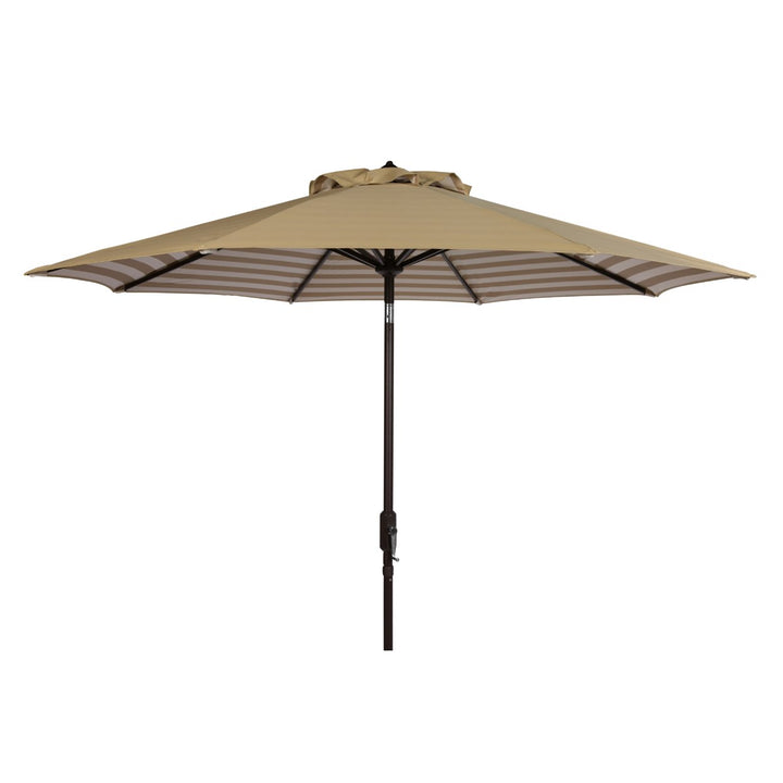 SAFAVIEH Outdoor Collection Athens Inside Out Striped 9-Foot Umbrella Beige/White Image 2