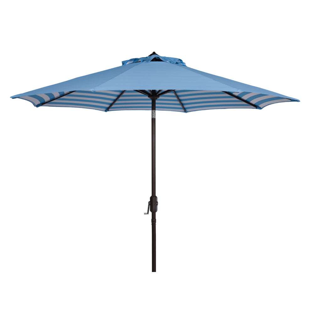 SAFAVIEH Outdoor Collection Athens Inside Out Striped 9-Foot Umbrella Baby Blue / White Image 2