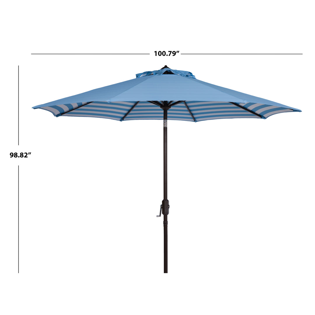 SAFAVIEH Outdoor Collection Athens Inside Out Striped 9-Foot Umbrella Baby Blue / White Image 3