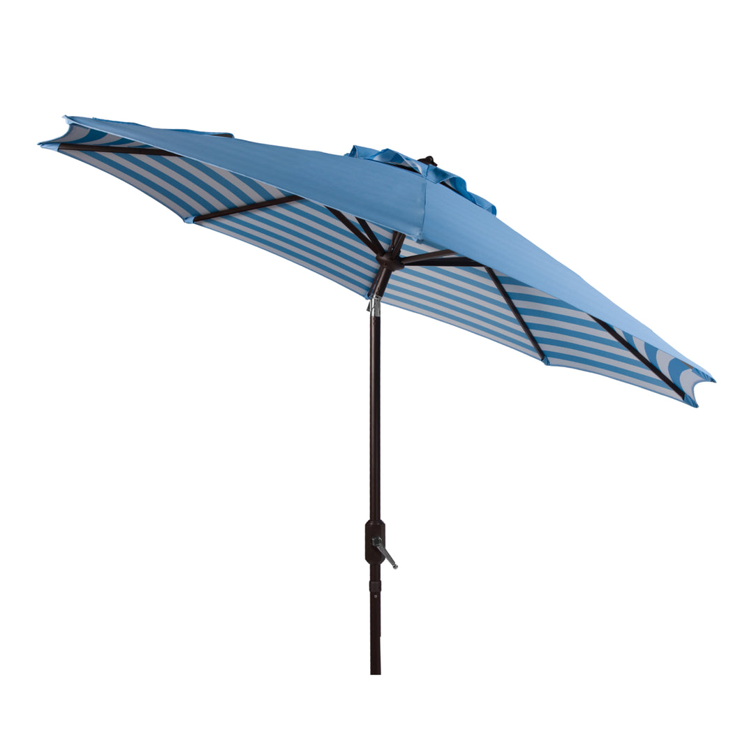 SAFAVIEH Outdoor Collection Athens Inside Out Striped 9-Foot Umbrella Baby Blue / White Image 5