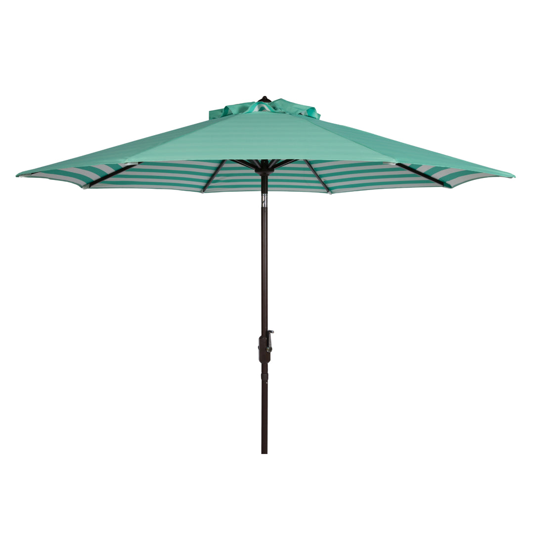 SAFAVIEH Outdoor Collection Athens Inside Out Striped 9-Foot Umbrella Dark Green/White Image 2