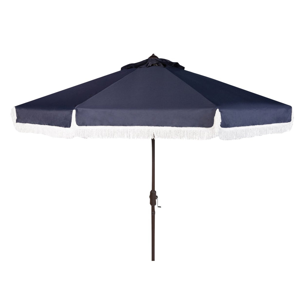 SAFAVIEH Outdoor Collection Milan Fringe 9-Foot Tilt Umbrella Navy/White Image 2