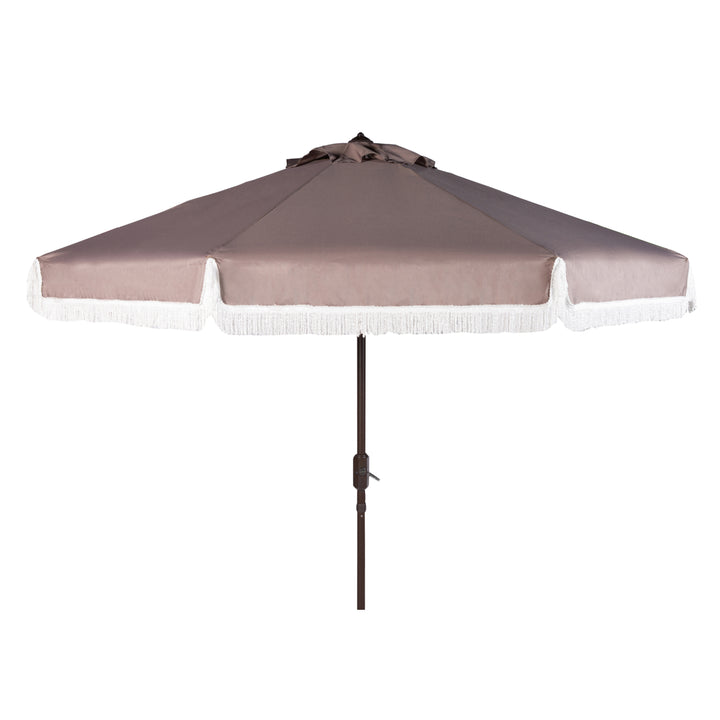 SAFAVIEH Outdoor Collection Milan Fringe 9-Foot Tilt Umbrella Grey/White Image 2