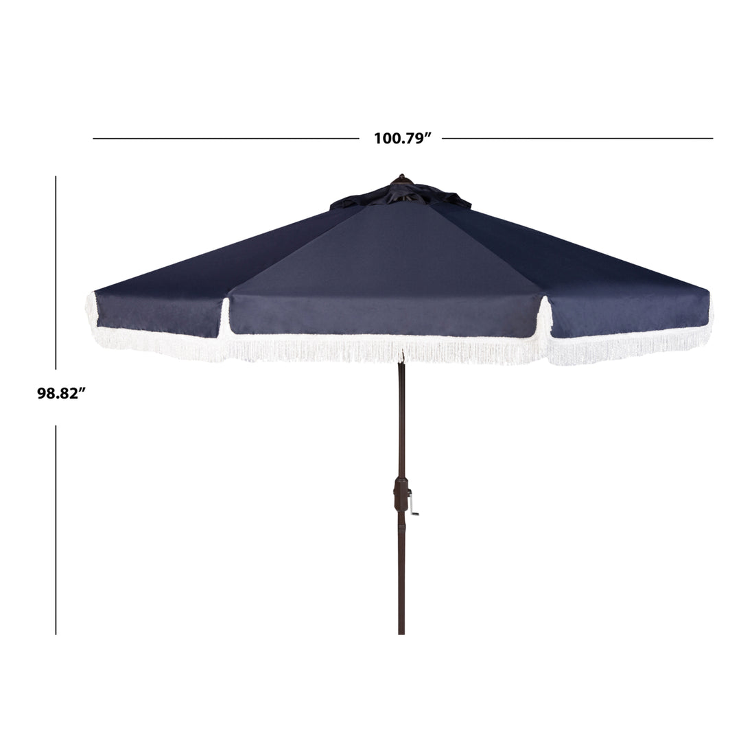 SAFAVIEH Outdoor Collection Milan Fringe 9-Foot Tilt Umbrella Navy/White Image 3