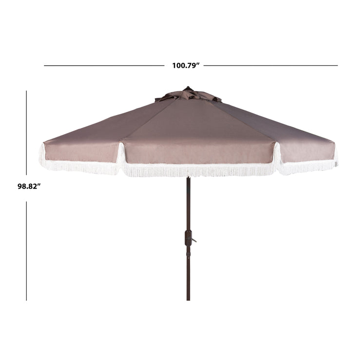 SAFAVIEH Outdoor Collection Milan Fringe 9-Foot Tilt Umbrella Grey/White Image 3