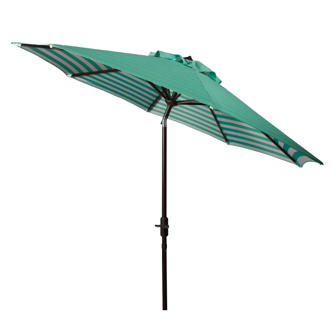 SAFAVIEH Outdoor Collection Athens Inside Out Striped 9-Foot Umbrella Dark Green/White Image 5