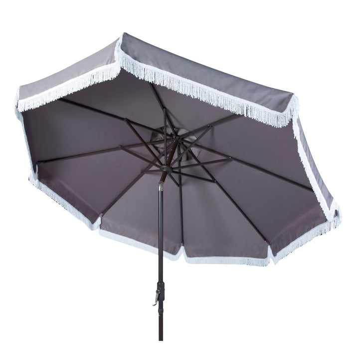 SAFAVIEH Outdoor Collection Milan Fringe 9-Foot Tilt Umbrella Grey/White Image 5