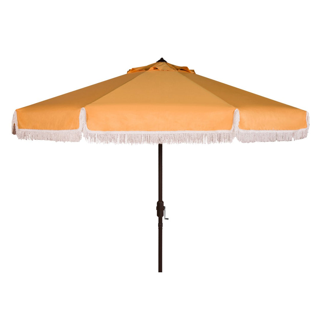 SAFAVIEH Outdoor Collection Milan Fringe 9-Foot Tilt Umbrella Yellow/White Trim Image 2