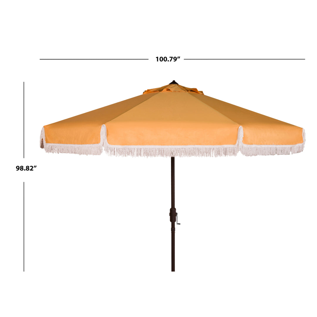 SAFAVIEH Outdoor Collection Milan Fringe 9-Foot Tilt Umbrella Yellow/White Trim Image 3