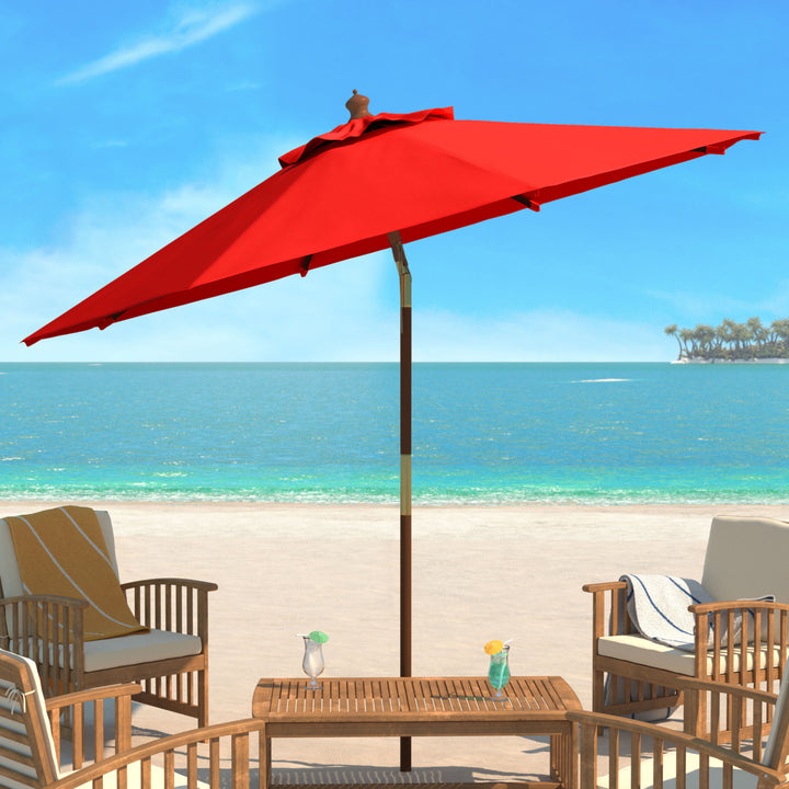 SAFAVIEH Outdoor Collection Cannes 9-Foot Wooden Outdoor Umbrella Red Image 1