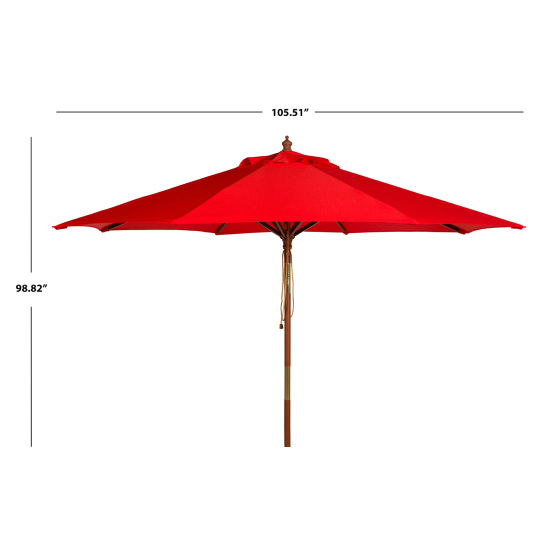 SAFAVIEH Outdoor Collection Cannes 9-Foot Wooden Outdoor Umbrella Red Image 3