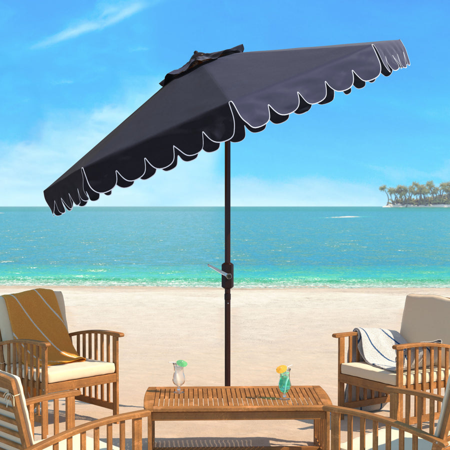 SAFAVIEH Outdoor Collection Venice Single Scallop 9-Foot Tilt Umbrella Navy/White Image 1