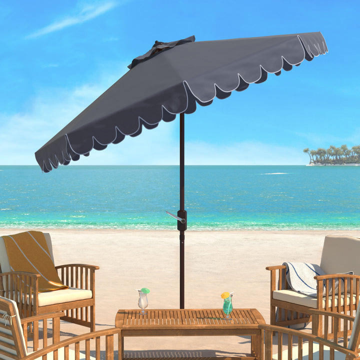 SAFAVIEH Outdoor Collection Venice Single Scallop 9-Foot Umbrella Taupe/White Image 1