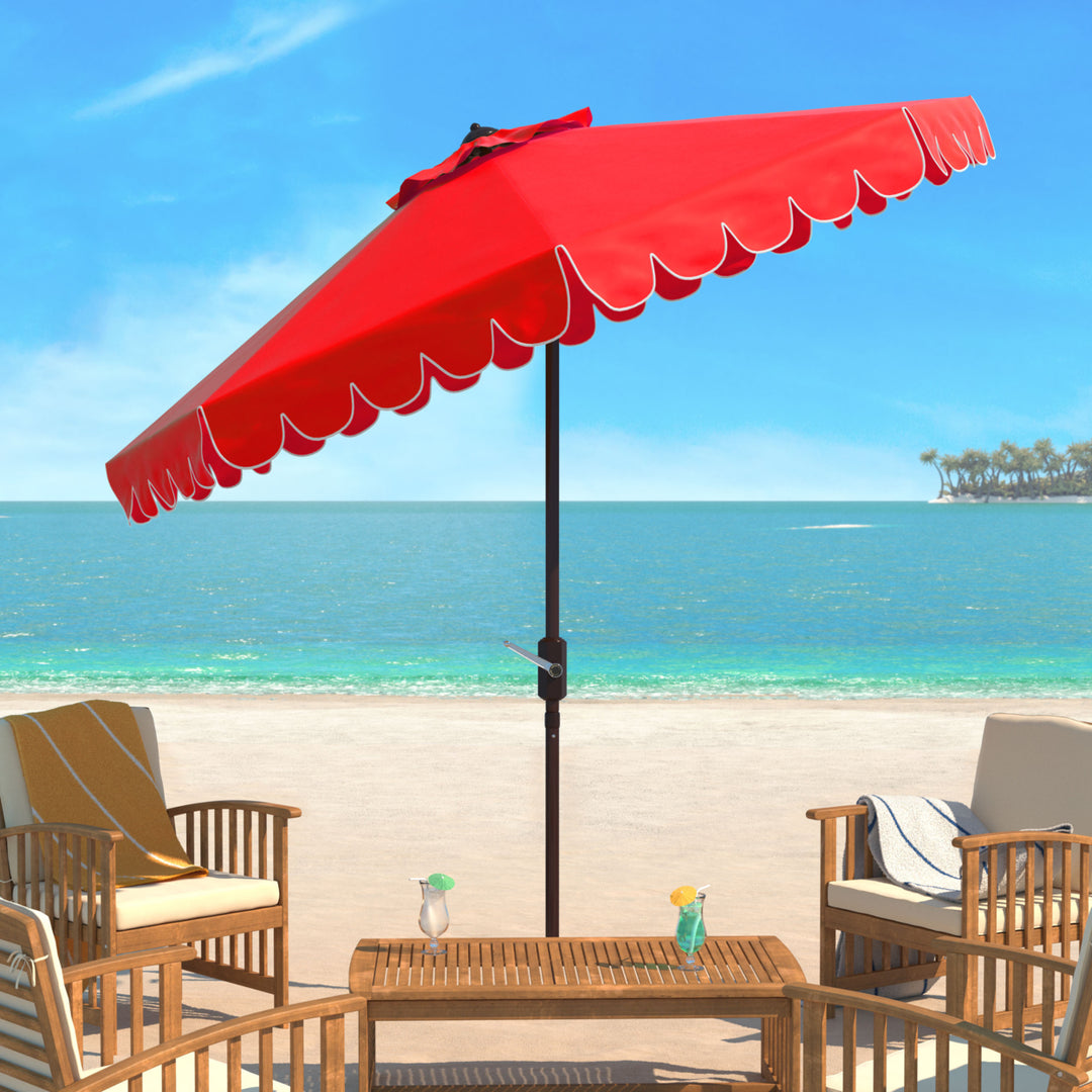 SAFAVIEH Outdoor Collection Venice Single Scallop 9-Foot Tilt Umbrella Red/White Image 1