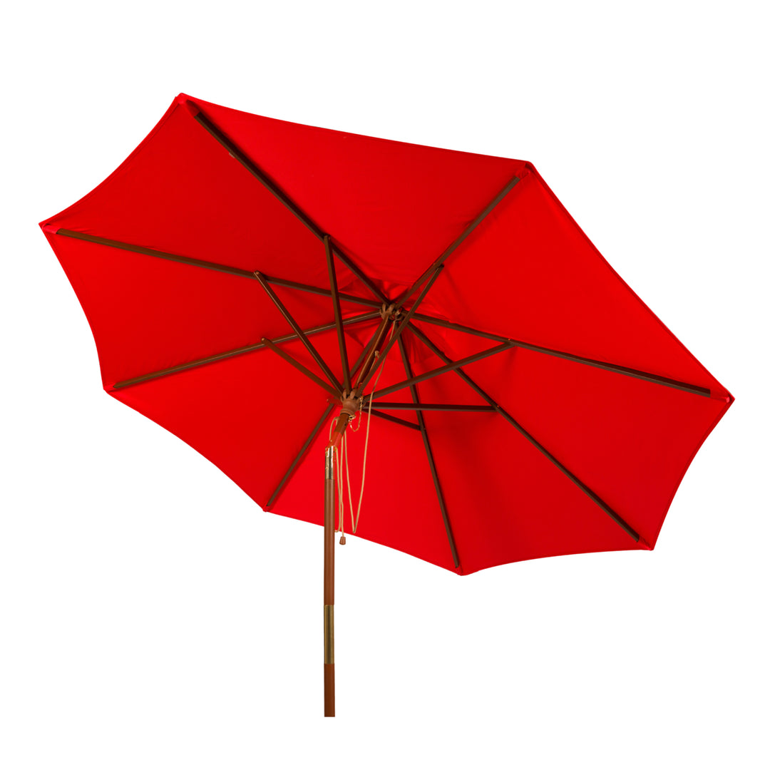 SAFAVIEH Outdoor Collection Cannes 9-Foot Wooden Outdoor Umbrella Red Image 5