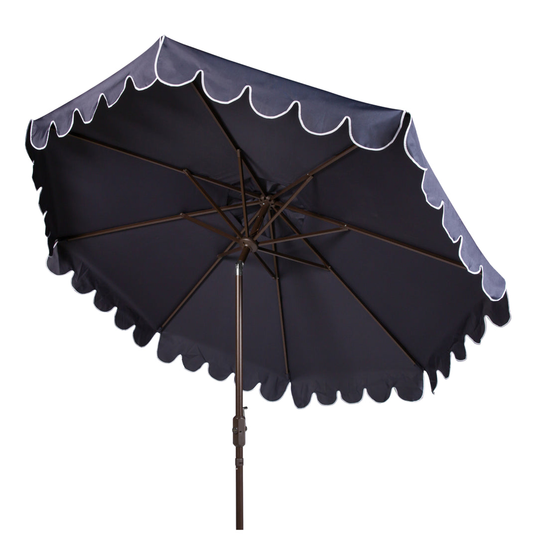 SAFAVIEH Outdoor Collection Venice Single Scallop 9-Foot Tilt Umbrella Navy/White Image 6