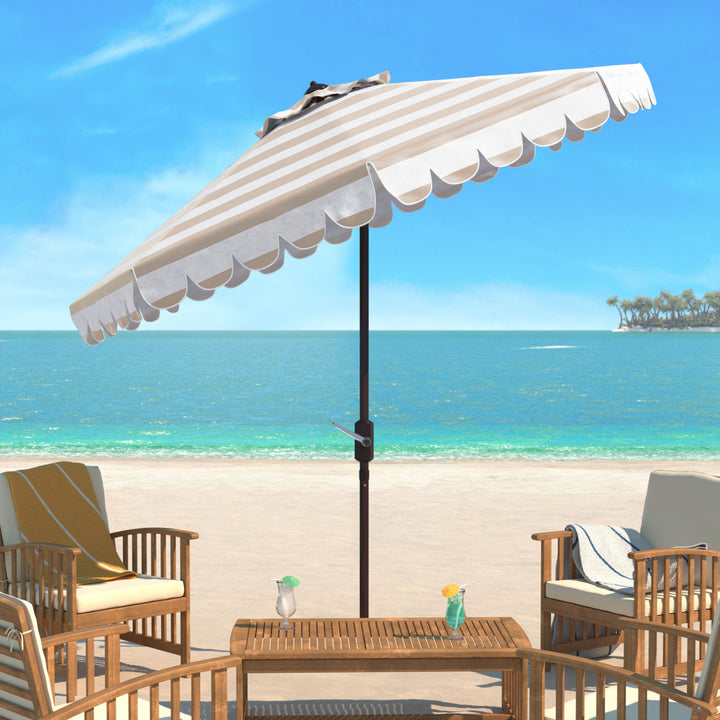 SAFAVIEH Outdoor Collection Maui Single Scallop 9-Foot Umbrella Beige/White Image 1