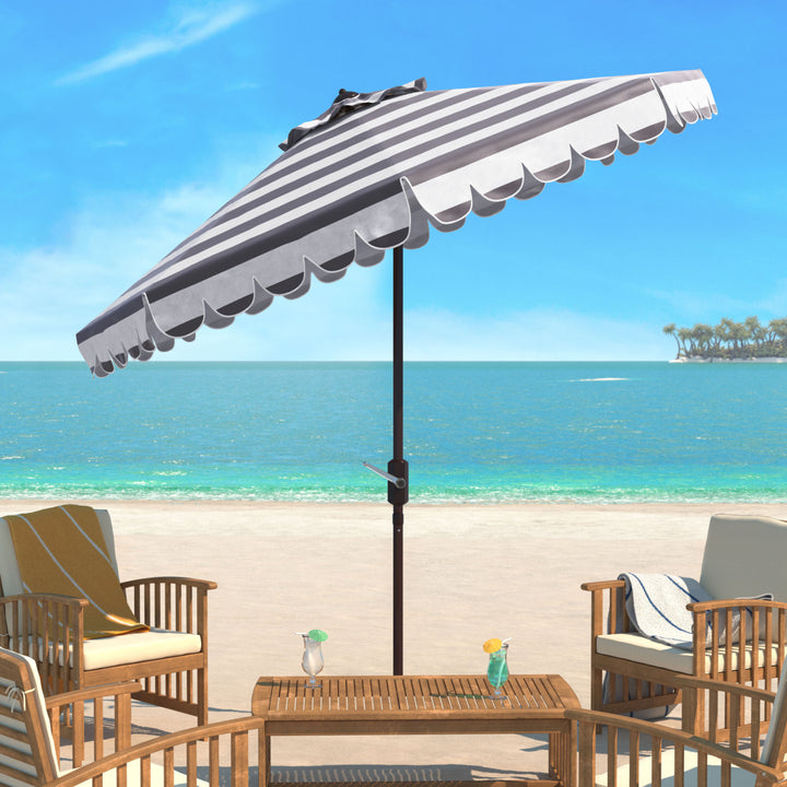 SAFAVIEH Outdoor Collection Maui Single Scallop 9-Foot Umbrella Grey/White Image 1