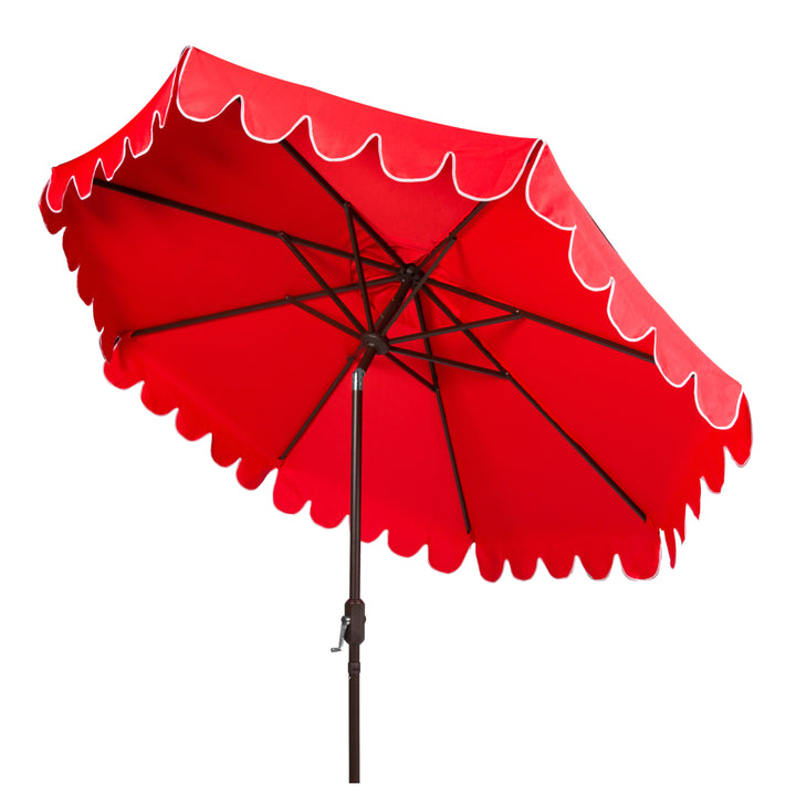 SAFAVIEH Outdoor Collection Venice Single Scallop 9-Foot Tilt Umbrella Red/White Image 6