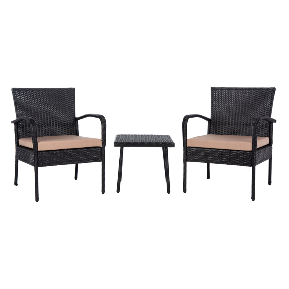 SAFAVIEH Outdoor Collection Moore 3-Piece Lounge Set Black/Beige Image 2