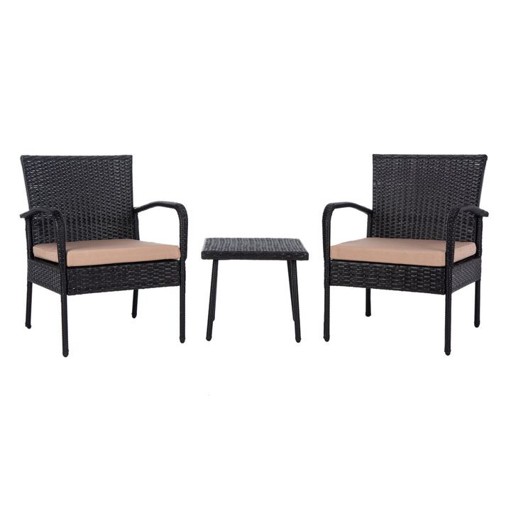 SAFAVIEH Outdoor Collection Moore 3-Piece Lounge Set Black/Beige Image 2