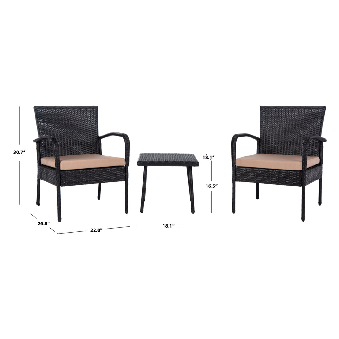 SAFAVIEH Outdoor Collection Moore 3-Piece Lounge Set Black/Beige Image 7