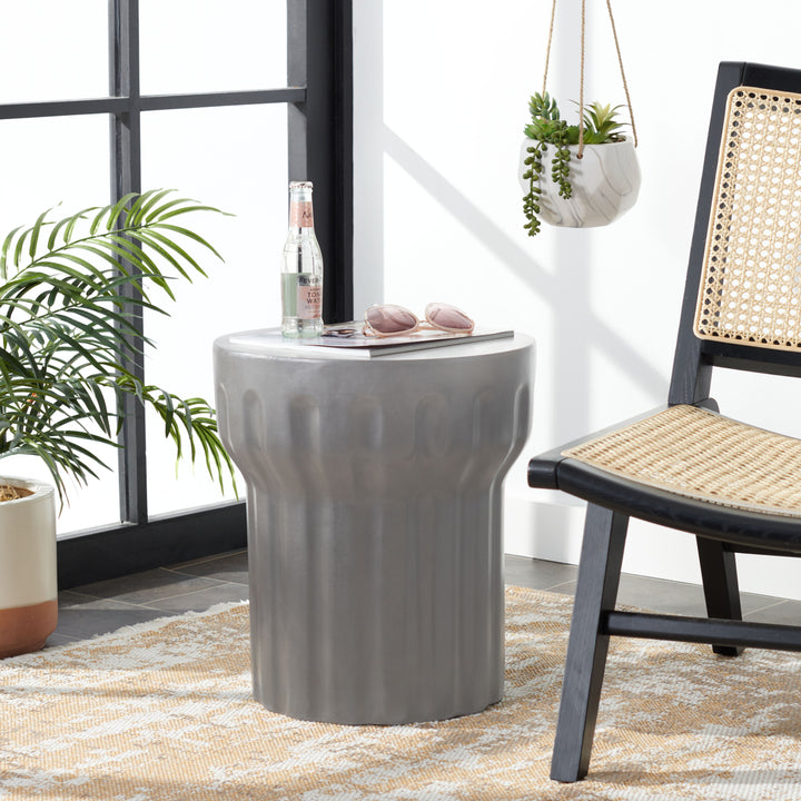 SAFAVIEH Outdoor Collection Vesta Concrete Accent Stool Dark Grey Image 1