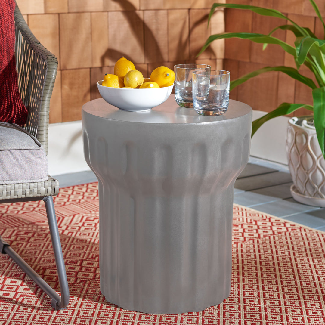 SAFAVIEH Outdoor Collection Vesta Concrete Accent Stool Dark Grey Image 2