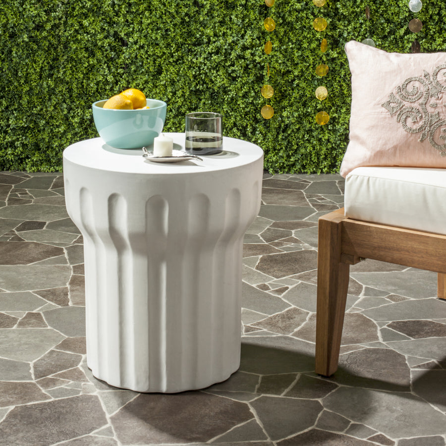 SAFAVIEH Outdoor Collection Vesta Concrete Accent Stool Ivory Image 1