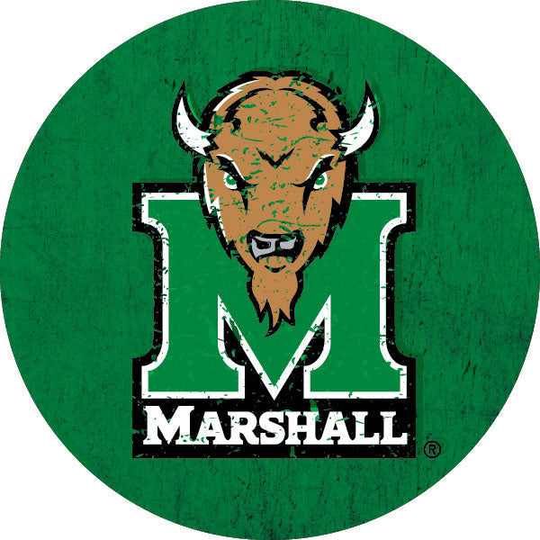 Marshall Thundering Herd Distressed Wood Grain Design 4-Inch Round Shape NCAA High-Definition Magnet - Versatile Image 1