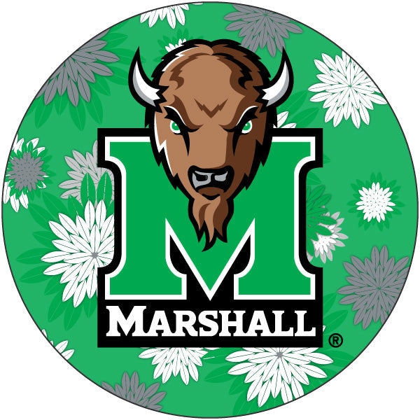 Marshall Thundering Herd Floral Design 4-Inch Round Shape NCAA High-Definition Magnet - Versatile Metallic Surface Image 1