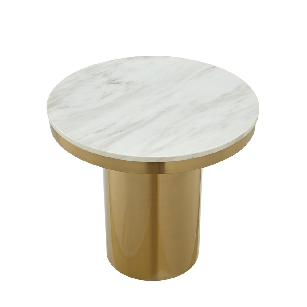 Jairus White Gold End Table Modern Round Marble Stainless Steel 23.7 inches Image 2