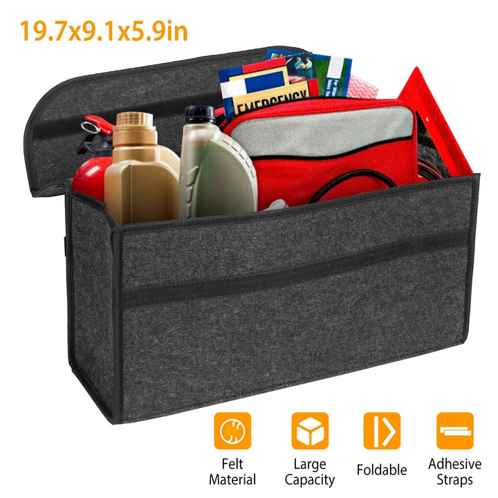 Car Boot Organizer 3.85Gal Grey Felt Collapsible Storage Bag Travel Container Image 1