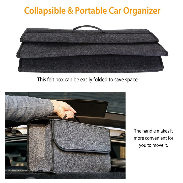 Car Boot Organizer 3.85Gal Grey Felt Collapsible Storage Bag Travel Container Image 3