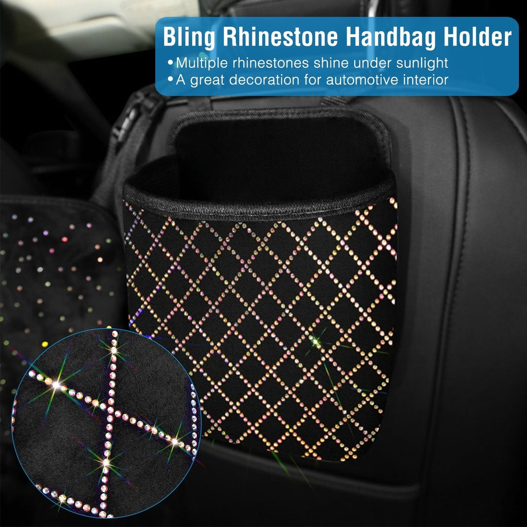 Car Handbag Purse Holder Organizer Rhinestone Bling Net Bag Front Seat Storage Image 4