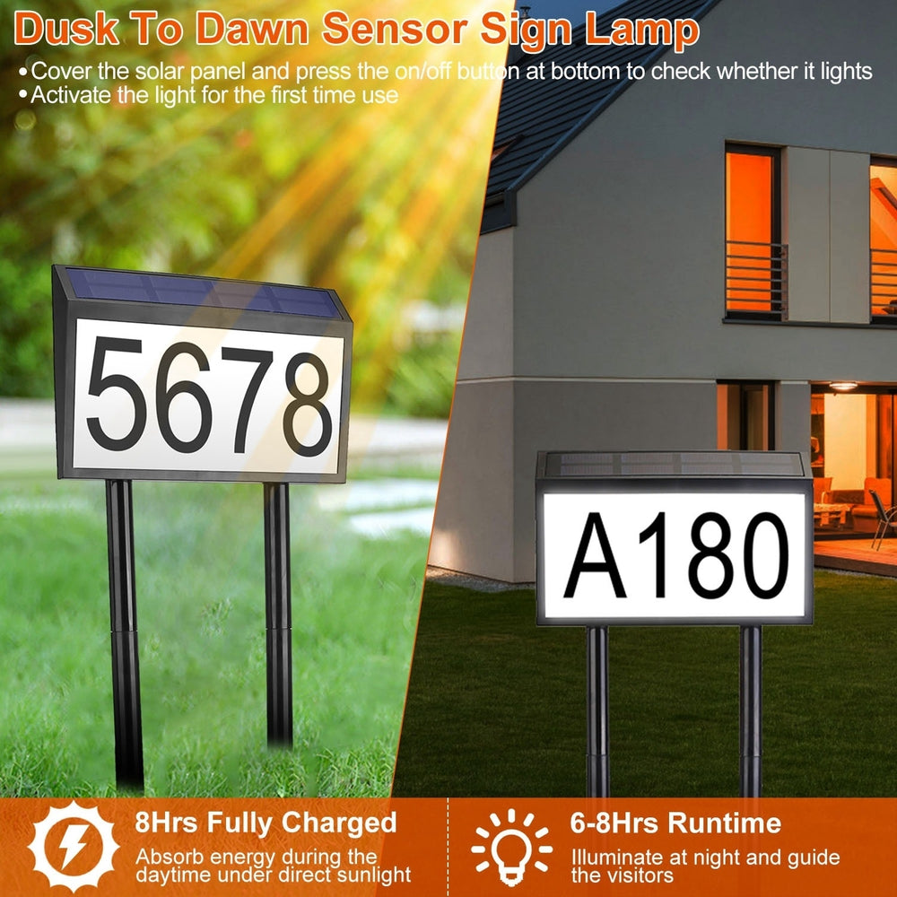 Solar Powered Address Plaque Sign Waterproof LED Light Dusk to Dawn Black Image 2