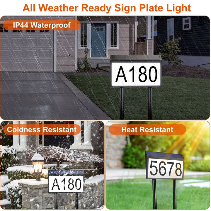 Solar Powered Address Plaque Sign Waterproof LED Light Dusk to Dawn Black Image 3