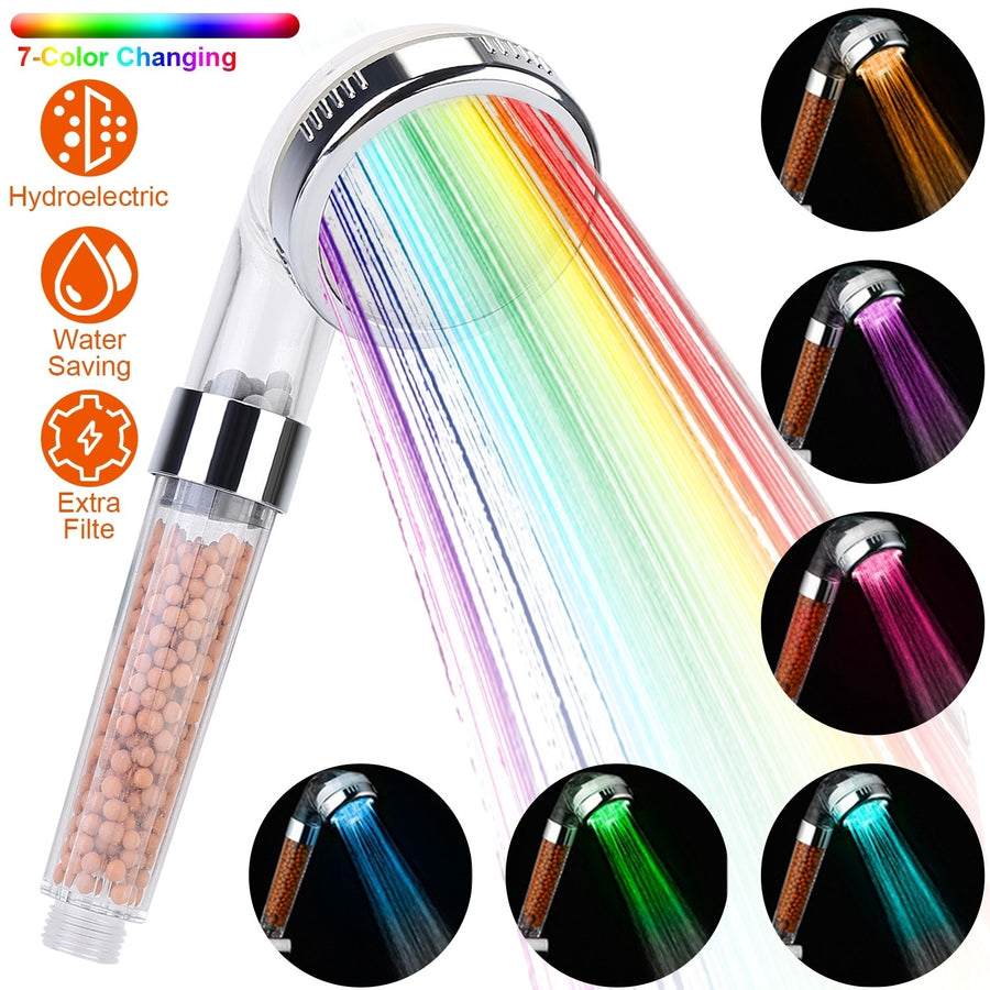 Handheld Shower Head High Pressure Filter with 7 Color Changing LED Lights Image 1